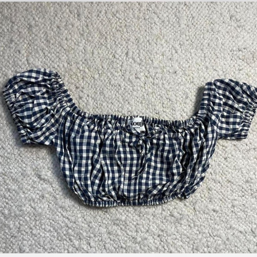 Rouje cropped blue gingham top